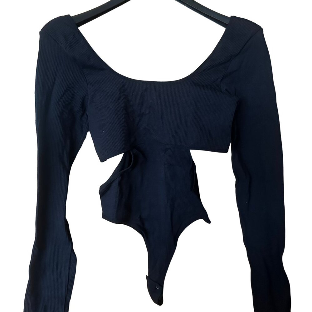 Garage Black Long-Sleeve Bodysuit with Waist Cut-Out